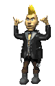 A dancing punk with a yellow mohawk