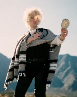 DS1!'s Doomers album cover: a blond man in a desert poncho holding up a hand mirror