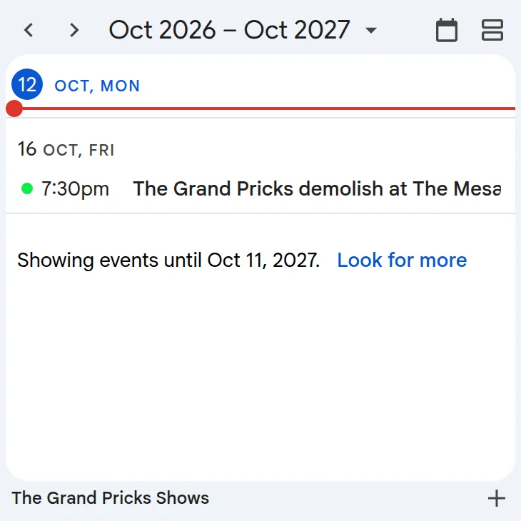 Calendar, The Grand Pricks Shows